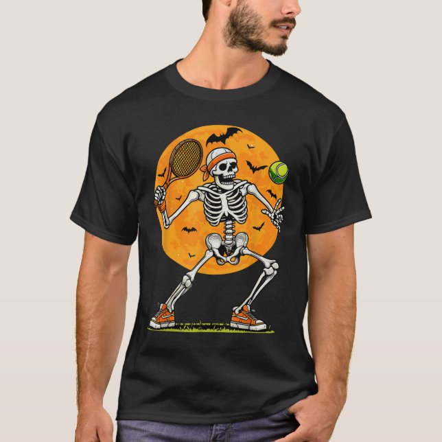 Tennis Skeleton Soky Boys Funny Halloween Tennis P T-Shirt (Front)