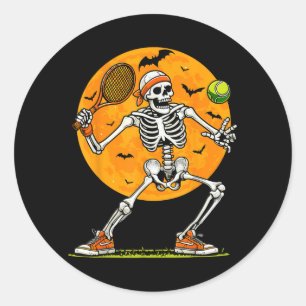 Tennis Skeleton Spooky Boys Funny Halloween Tennis Classic Round Sticker
