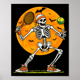 Tennis Skeleton Spooky Boys Funny Halloween Tennis Poster