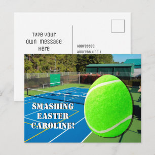 Tennis Smashing Easter with Tennis ball Easter Egg Holiday Postcard