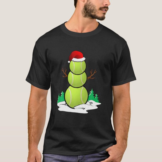 Tennis Snowman Balls Christmas Pajama Gifts Men Bo T-Shirt (Front)