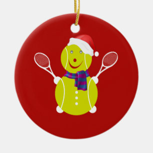 Tennis snowman ceramic tree decoration