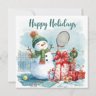 Tennis Snowman Christmas Festive Racquets Holiday Card