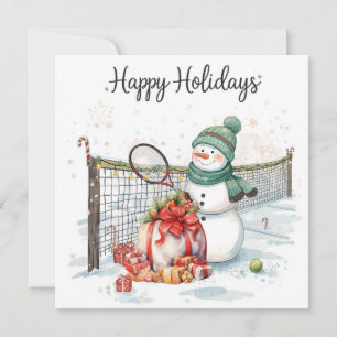 Tennis Snowman Christmas Festive Racquets Holiday Card