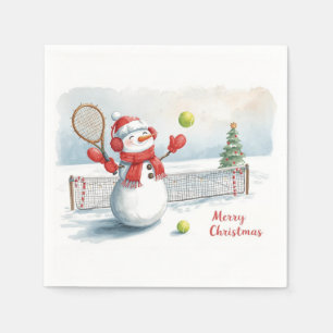 Tennis Snowman play tennis Christmas themed Napkin