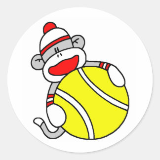Tennis Sock Monkey Classic Round Sticker
