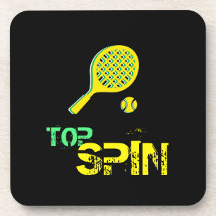 Tennis Sport Pop Art, Green & Yellow Racket & Ball Coaster