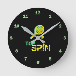 Tennis Sport Pop Art, Green & Yellow Racket & Ball Round Clock