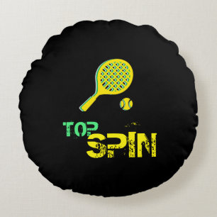 Tennis Sport Pop Art, Green & Yellow Racket & Ball Round Cushion