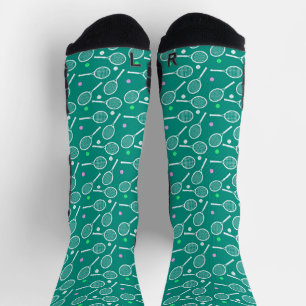 Tennis Sport Racket and Ball Pattern Green   Socks