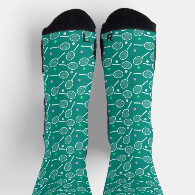 Tennis Sport Racket and Ball Pattern Green   Socks (Top)