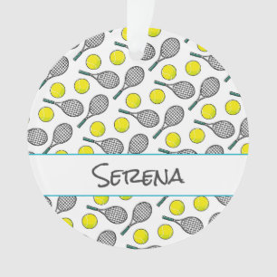 Tennis Sports Ball Racquet Pattern NAME Colorful Ornament