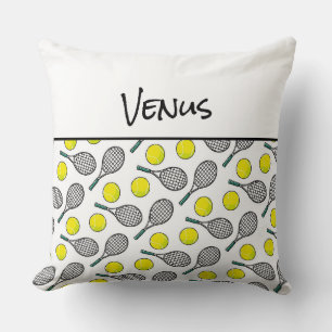 Tennis Sports Ball Racquet Pattern Player NAME Fun Cushion