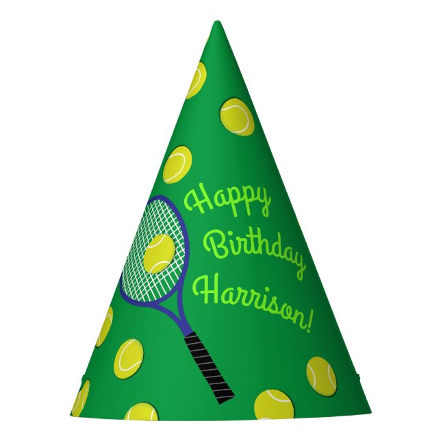 Tennis Sports Birthday Party Party Hat (Front)
