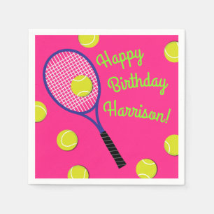 Tennis Sports Birthday Party Pink Napkin