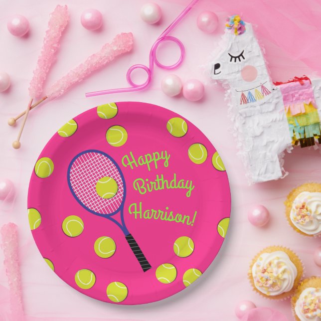 Tennis Sports Birthday Party Pink Paper Plate (Party)