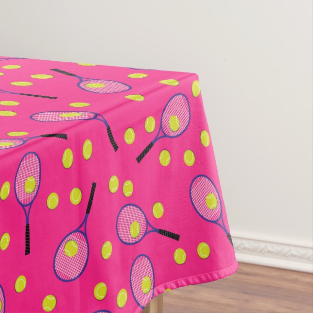 Tennis Sports Birthday Party Pink Tablecloth (In Situ)