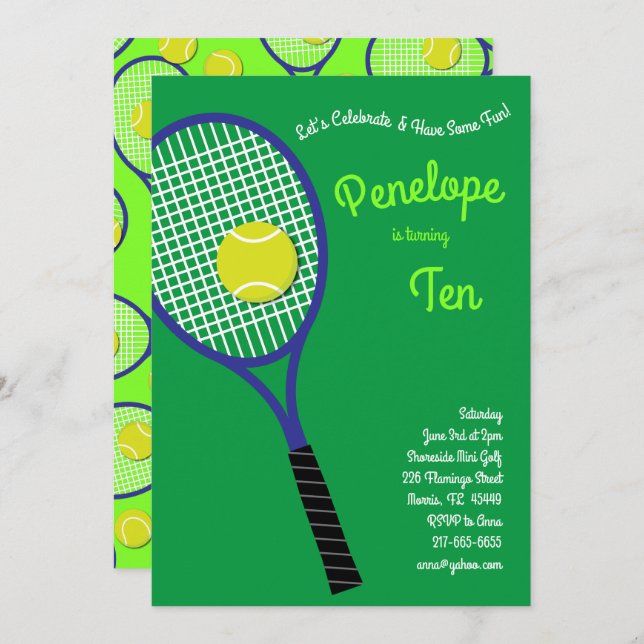 Tennis Sports Kids Birthday Party Invitation (Front/Back)