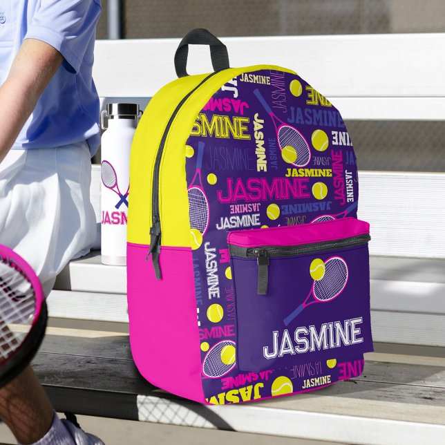 Tennis sports pink white blue yellow custom name printed backpack (Creator Uploaded)
