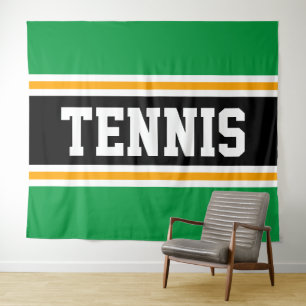 TENNIS Sporty Bright Green Black Yellow Stripes Tapestry