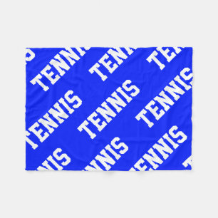 TENNIS Sporty Diagonal White Text On Bright Blue Fleece Blanket