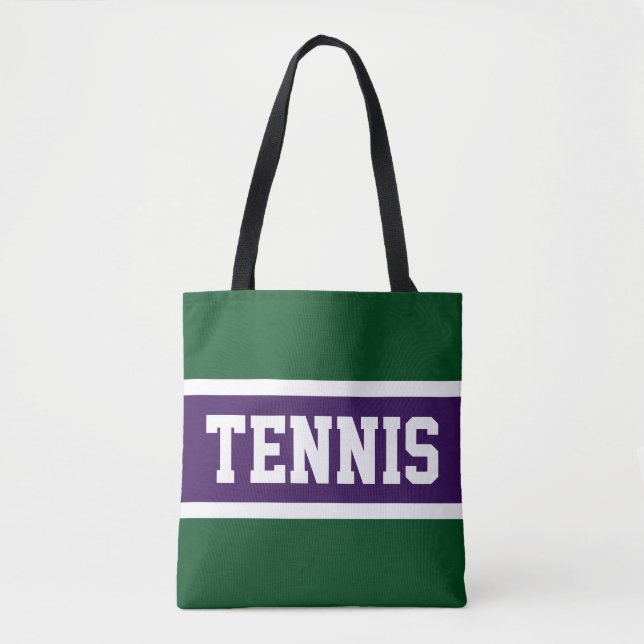 TENNIS Sporty Purple Green White Athletic Stripes  Tote Bag (Front)