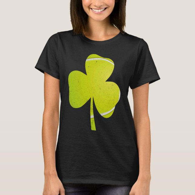 Tennis St Patricks Day  Distressed Irish Shamrock T-Shirt (Front)