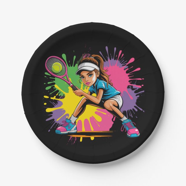 Tennis Star Girl Birthday Party Paper Plate (Front)