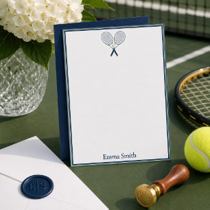 Tennis Stationery Preppy Racquet Monogram Navy Card