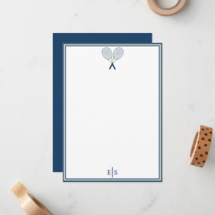 Tennis Stationery Preppy Racquet Monogram Navy Card