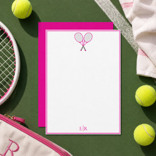 Tennis Stationery Preppy Racquet Monogram Pink Card