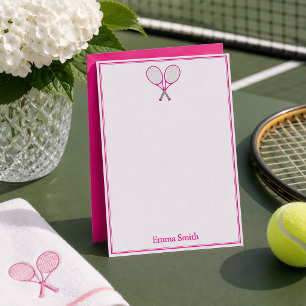 Tennis Stationery Preppy Racquet Monogram Pink Card