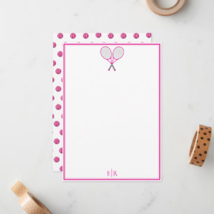 Tennis Stationery Racquet Polka Dot Monogram Pink Card