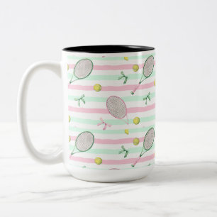 Tennis Stripes Pale Green and Pink Two-Tone Coffee Mug