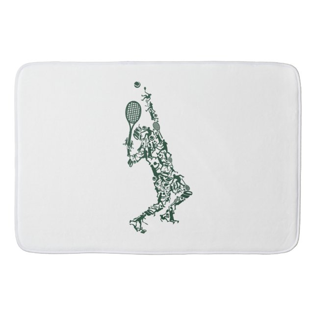 Tennis T Shirt - Player Positions Balls Racket in  Bath Mat (Front)