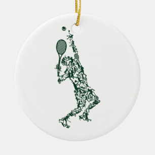 Tennis T Shirt - Player Positions Balls Racket in  Ceramic Ornament