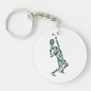 Tennis T Shirt - Player Positions Balls Racket in Key Ring