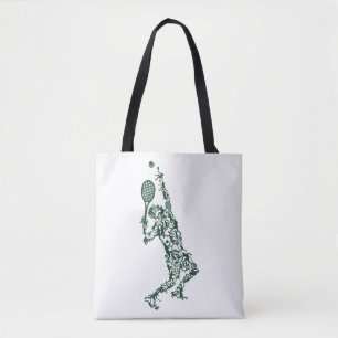 Tennis T Shirt - Player Positions Balls Racket in Tote Bag