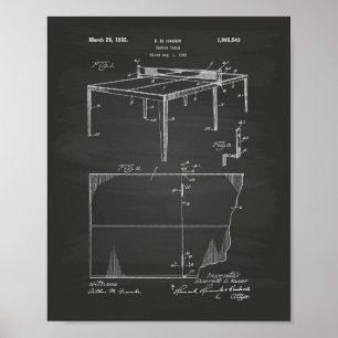 Tennis Table 1935 Patent Art Chalkboard Poster