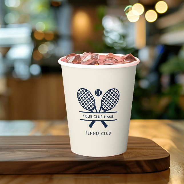 Tennis Team Club Members Navy Blue Logo Custom Paper Cups (Custom Navy Blue Lawn Tennis Logo Country Club Members Swag Paper Cup)