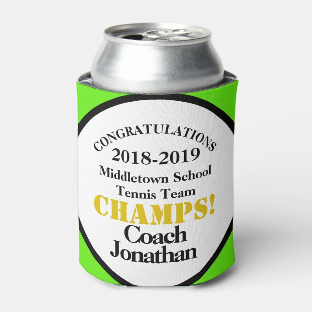 Tennis Team Coach Green Can Cooler (Can Front)