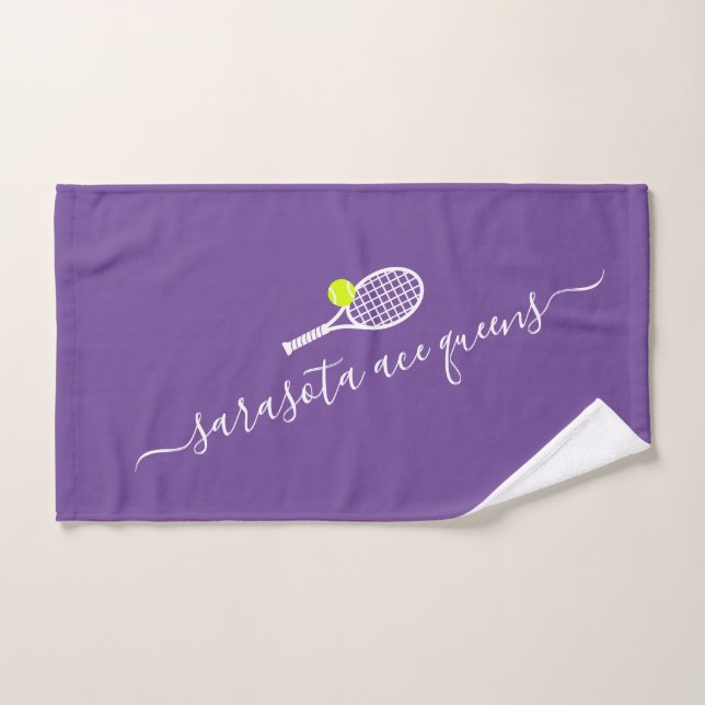 Tennis Team Name Personalised Purple Hand Towel (Hand Towel)