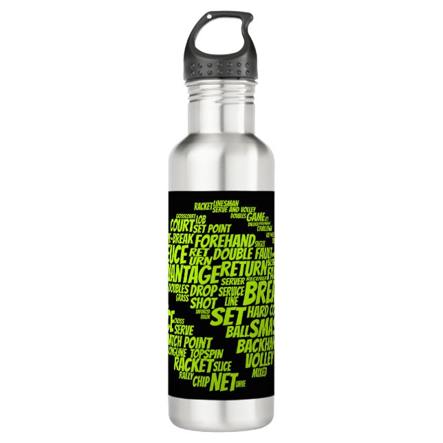 Tennis Terms Tennis Player Playing Tennis Ball 710 Ml Water Bottle (Front)