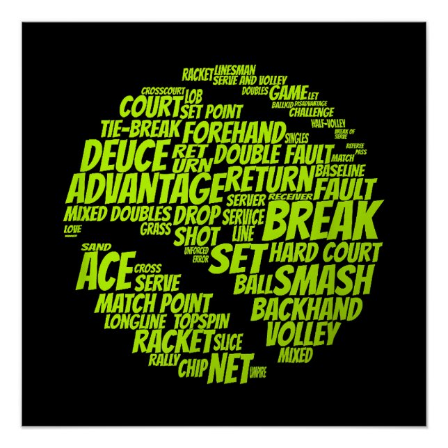 Tennis Terms Tennis Player Playing Tennis Ball Poster (Front)