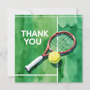 Tennis thank you card racket and ball watercolor