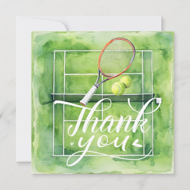 Tennis thank you card racket and ball  watercolor  (Front)