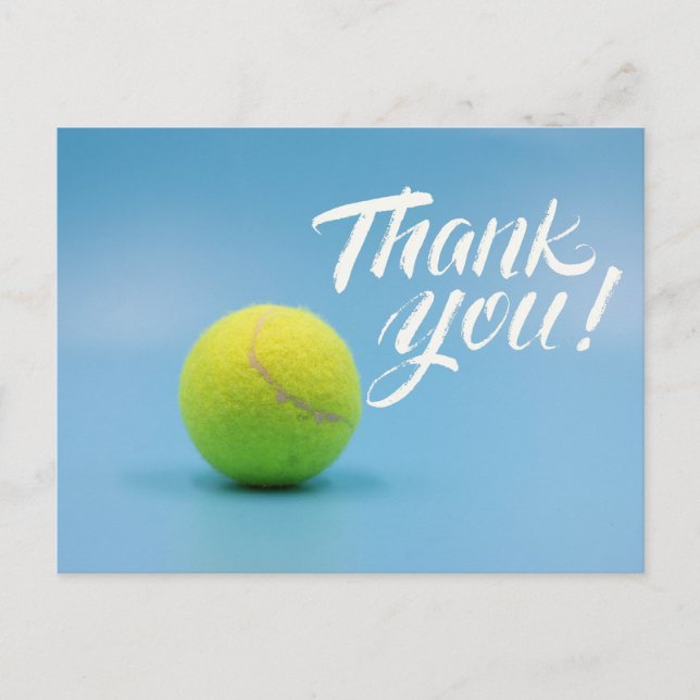 Tennis  Thank you card with ball on blue (Front)