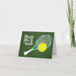 Tennis thank you card with ball on court