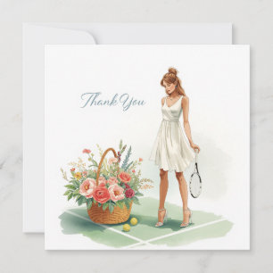 Tennis Thank you card with player and flowers