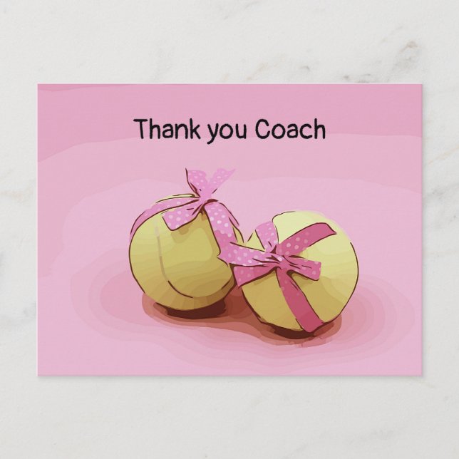 Tennis Thank you coach tennis ball pink ribbon Postcard (Front)